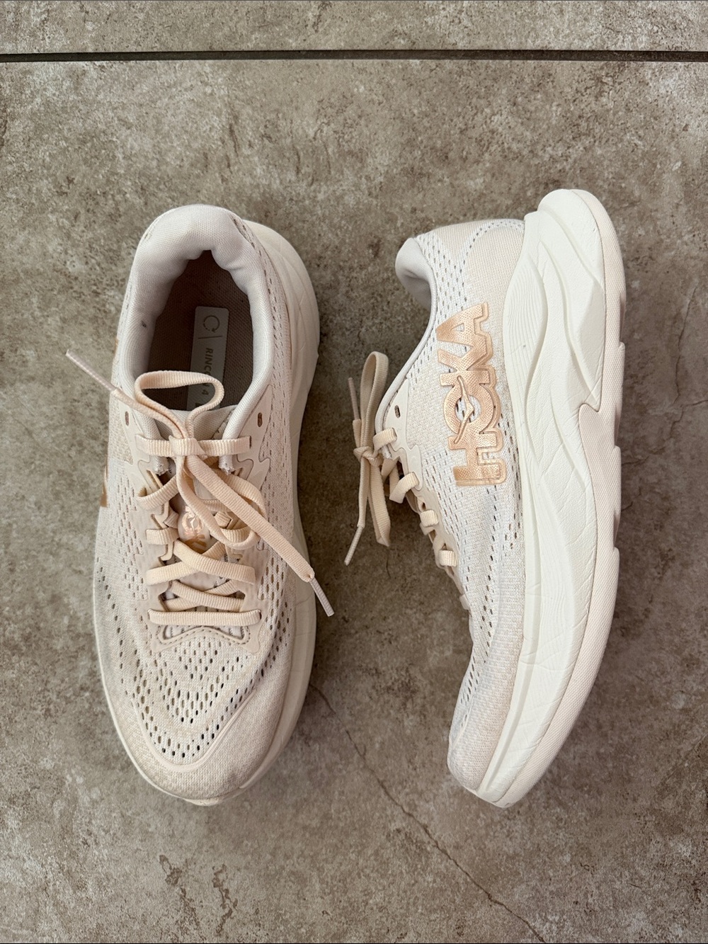 Hoka Rincon 4 Women's Running Shoes in Cream with Blush Accents
